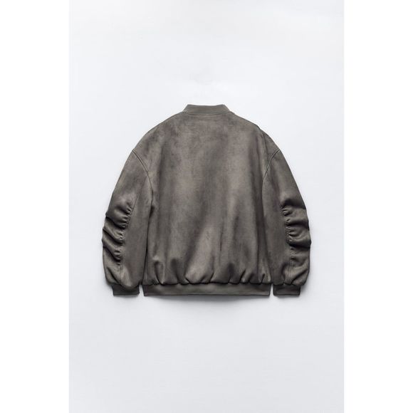 ZARA OVERSIZED FAUX SUEDE BOMBER JACKET - Picture 6 of 10